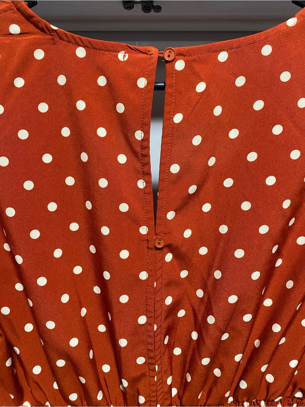 Blush Boutique Polka Dot Romper Rust Brown Ruffle Skort Inset Smocked V Neck LG - Picture 4 of 10
